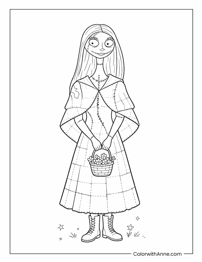 Sally Holding a Flower Basket Coloring Page