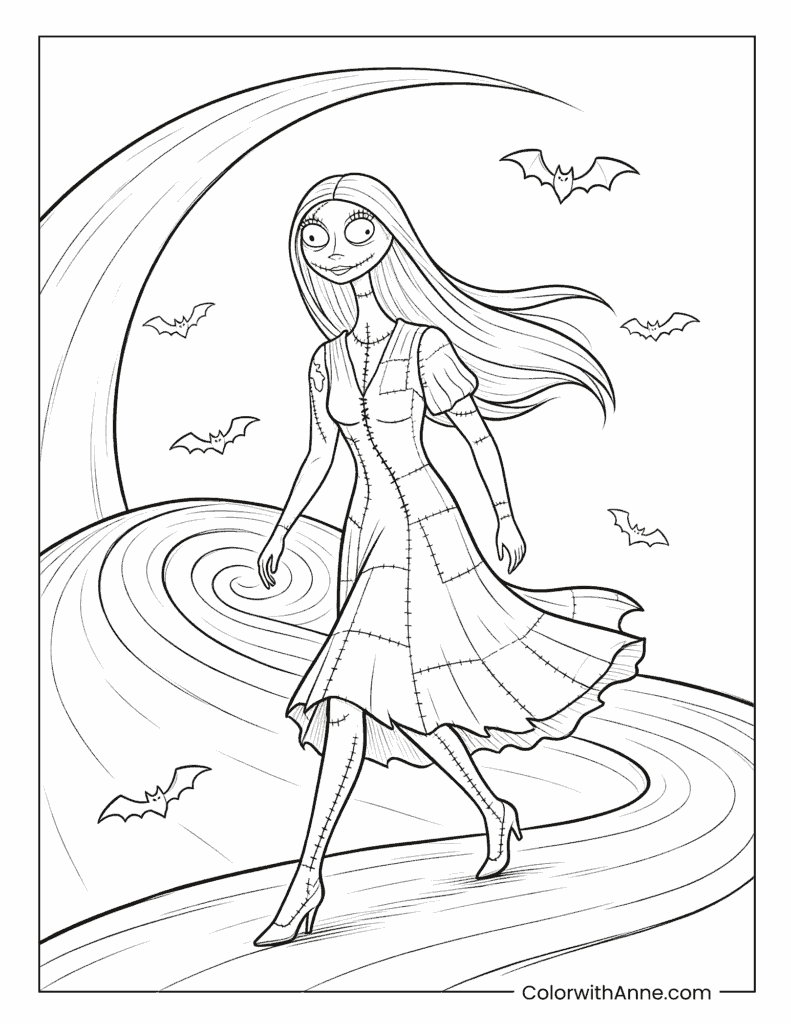 Sally Walking on Spiral Hill Coloring Page