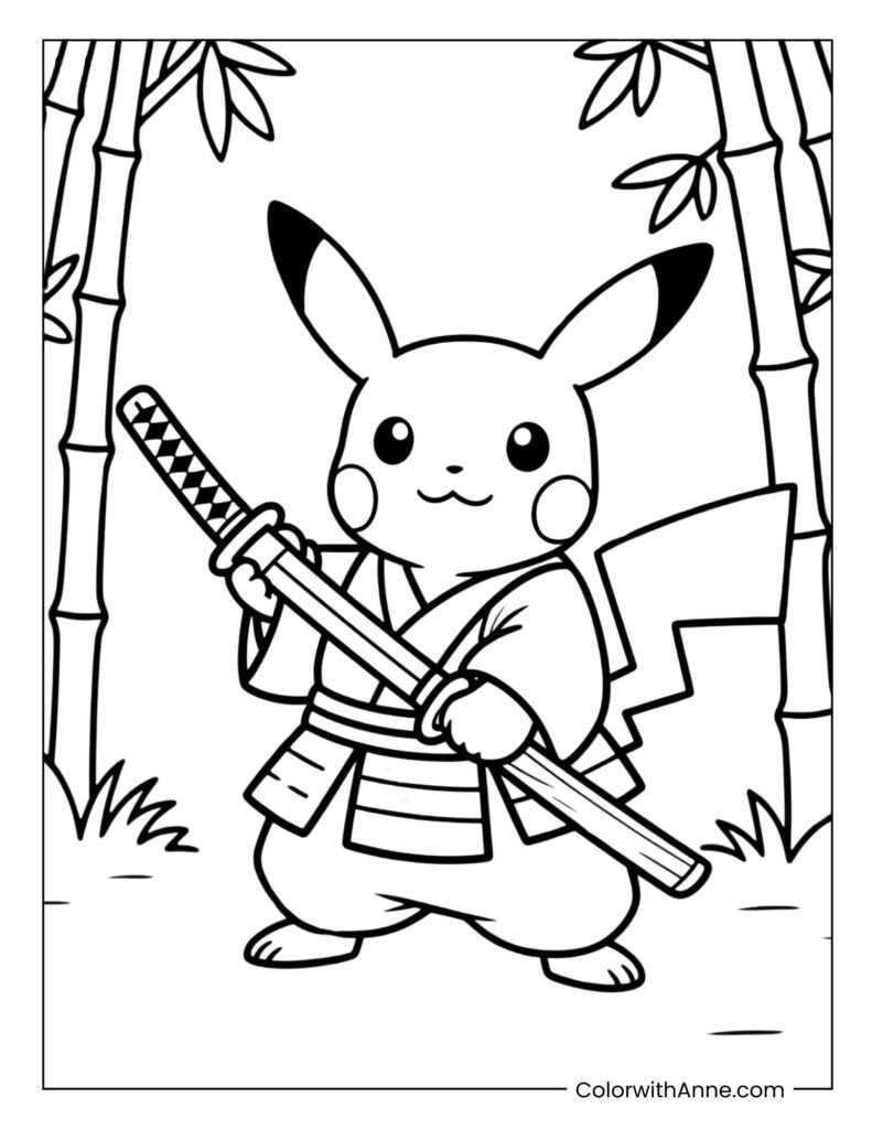 Samurai Pikachu Coloring Page