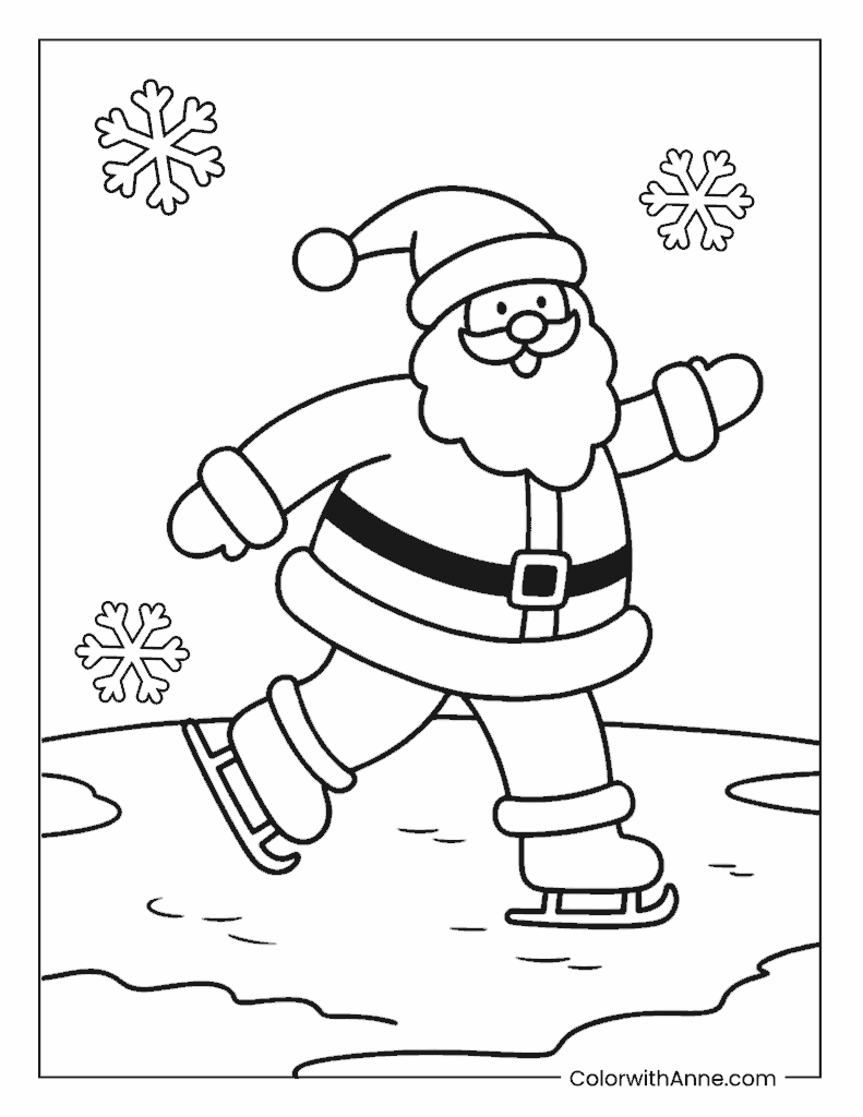 Santa Ice Skating on a Frozen Pond Coloring Page