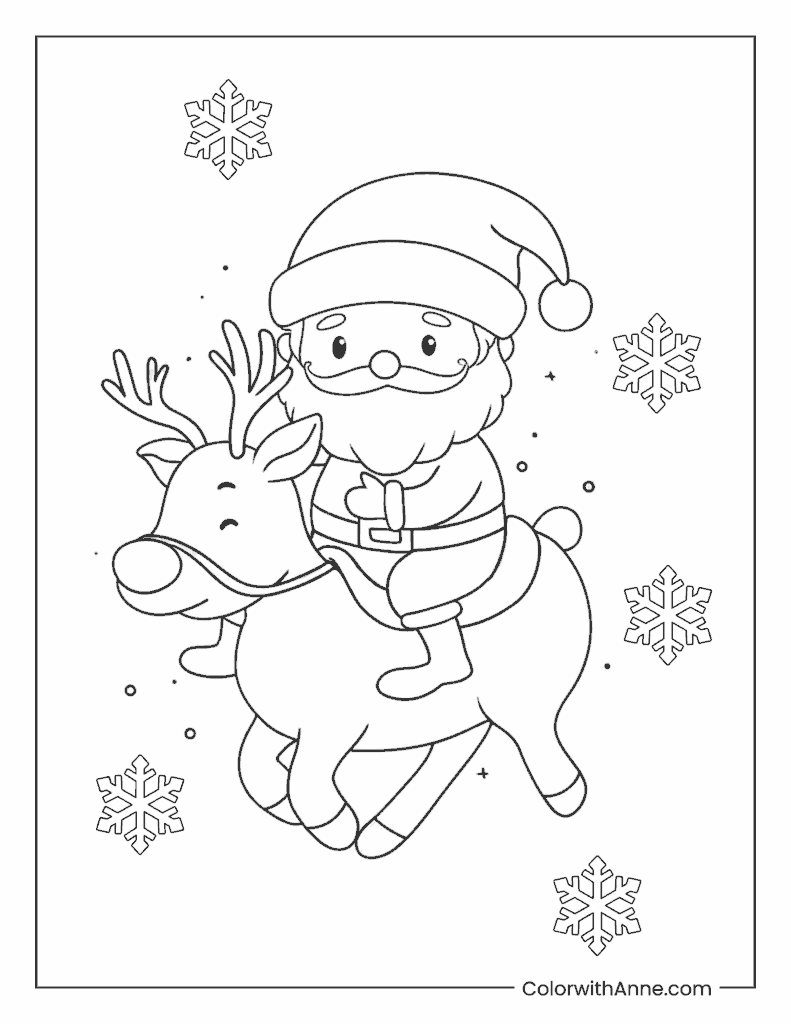 Santa Riding a Reindeer Coloring Page