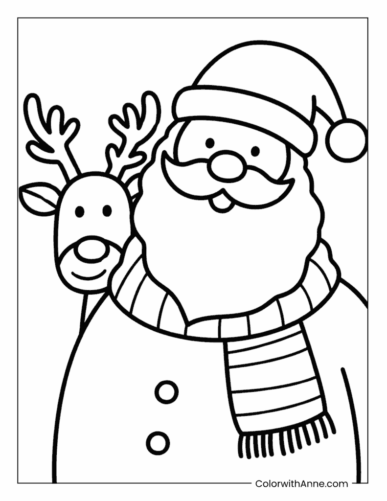 Santa and Reindeer Coloring Page