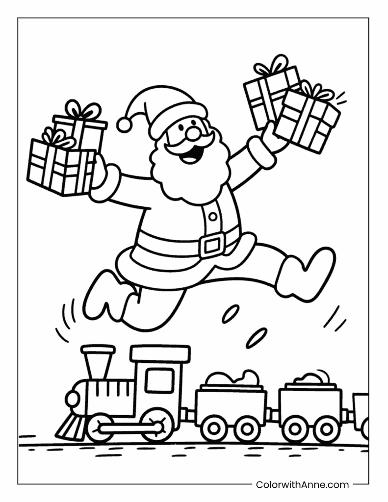 Santa and a Toy Train Coloring Page