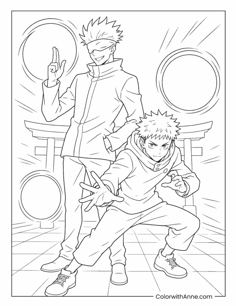 Satoru Gojo And Yuji Itadori Action Pose Coloring Page