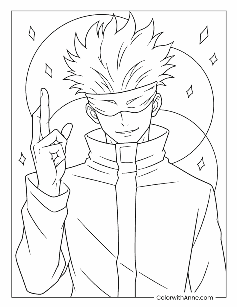 Satoru Gojo Finger Pose Coloring Page