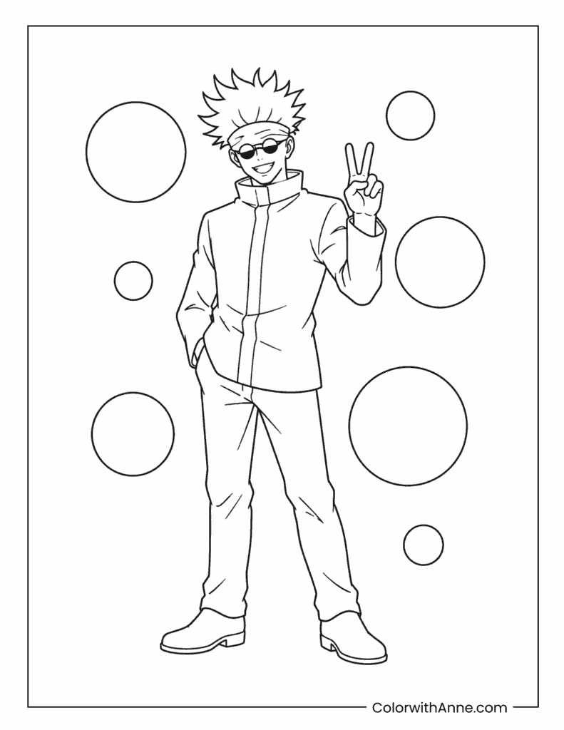 Satoru Gojo Peace Sign Coloring Page