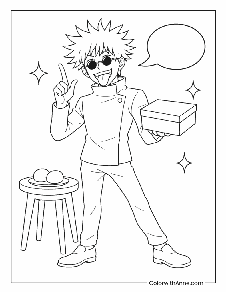 Satoru Gojo Snack Time Coloring Page