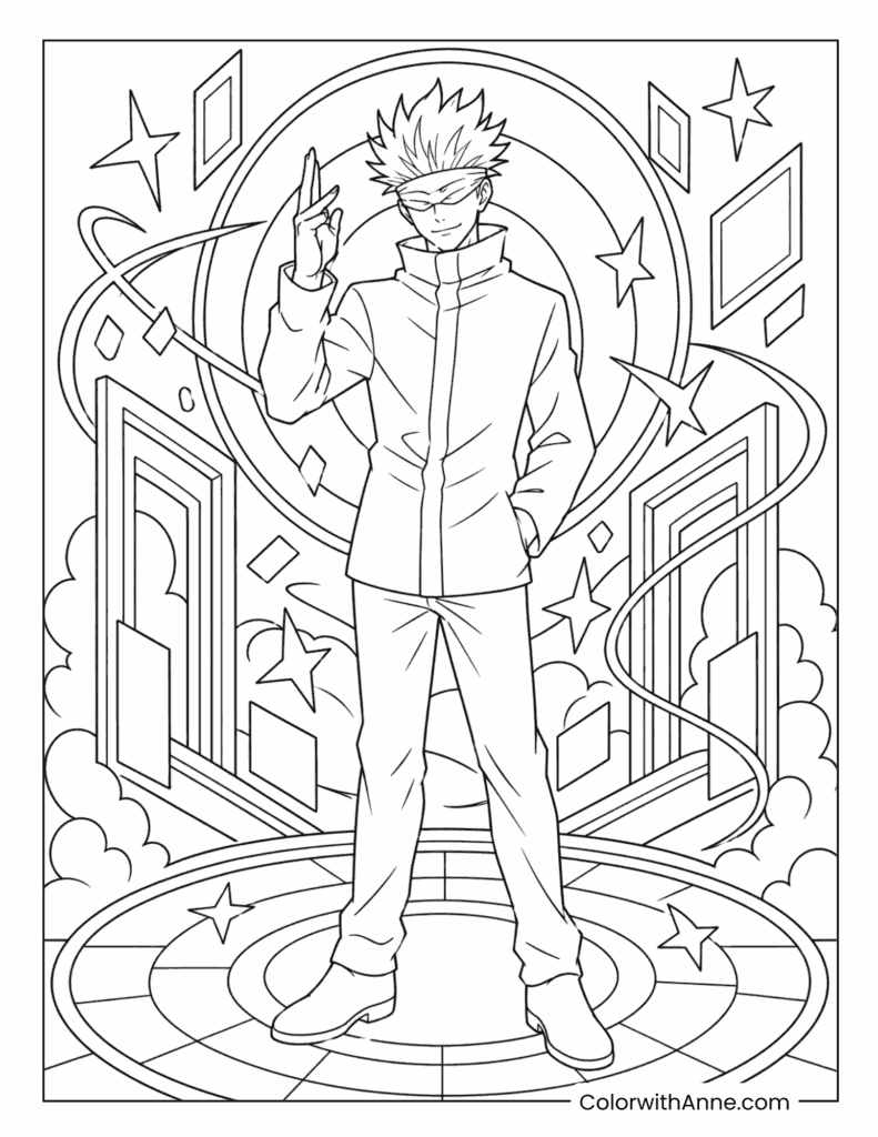 Satoru Gojo Standing In Doorway Coloring Page