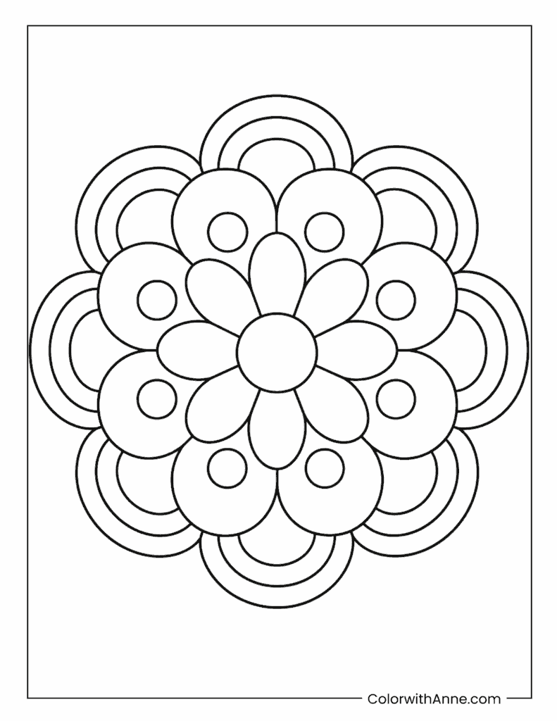 Scalloped Flower Mandala With Rounded Petals Coloring Page