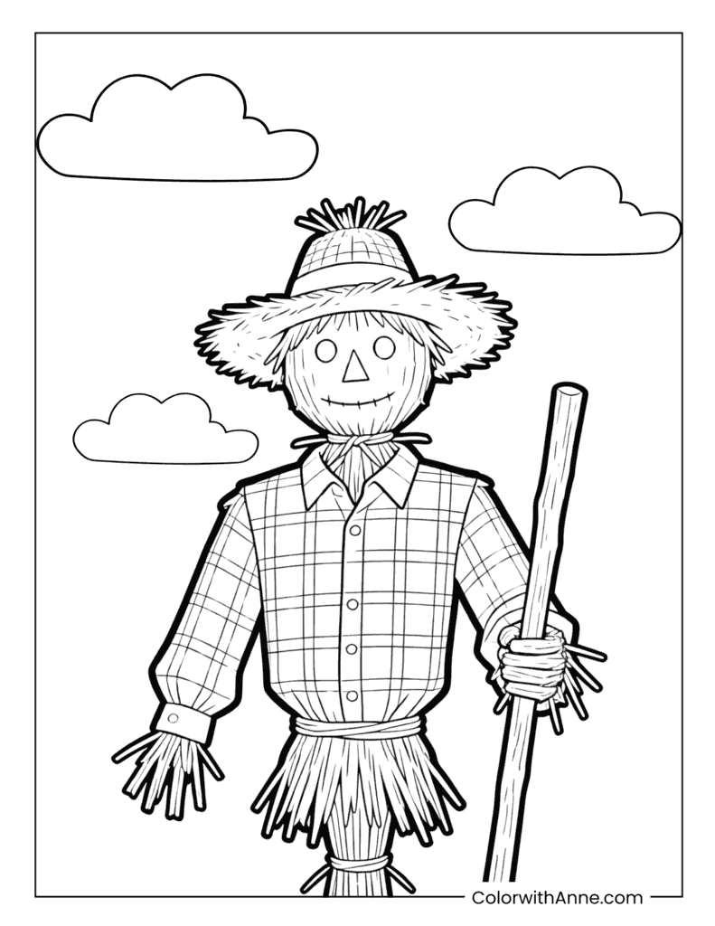 Scarecrow in Plaid Shirt Coloring Page