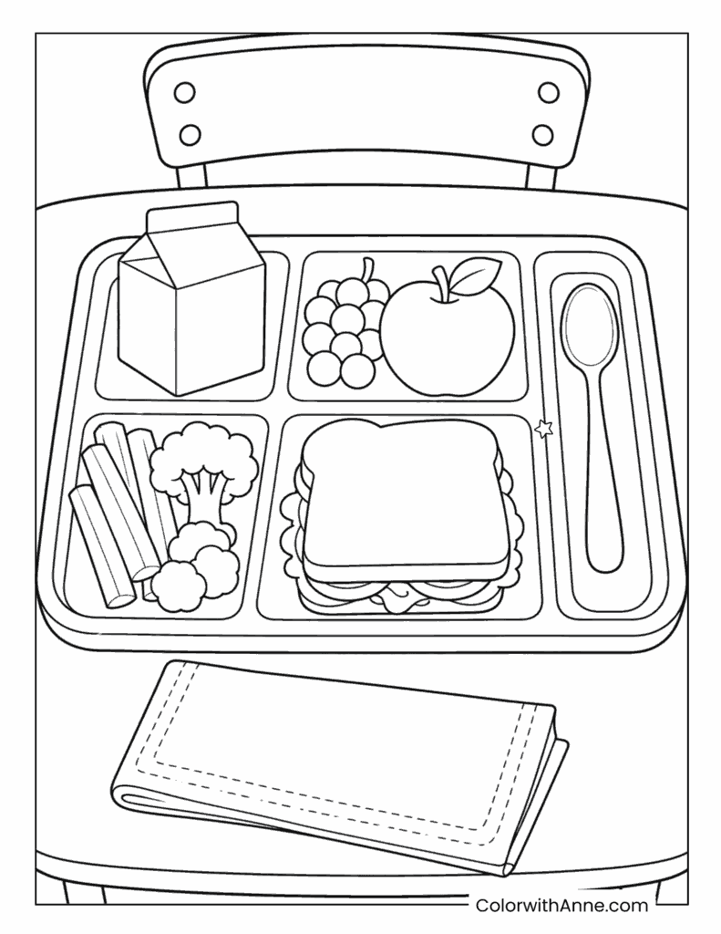 School Lunchbox with Healthy Food Coloring Page