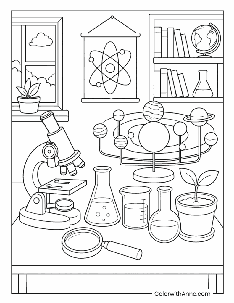 School Science Laboratory Coloring Page