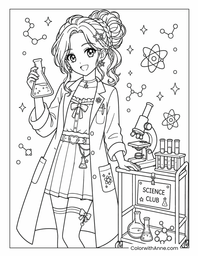 Science Club Anime Girl Coloring Page