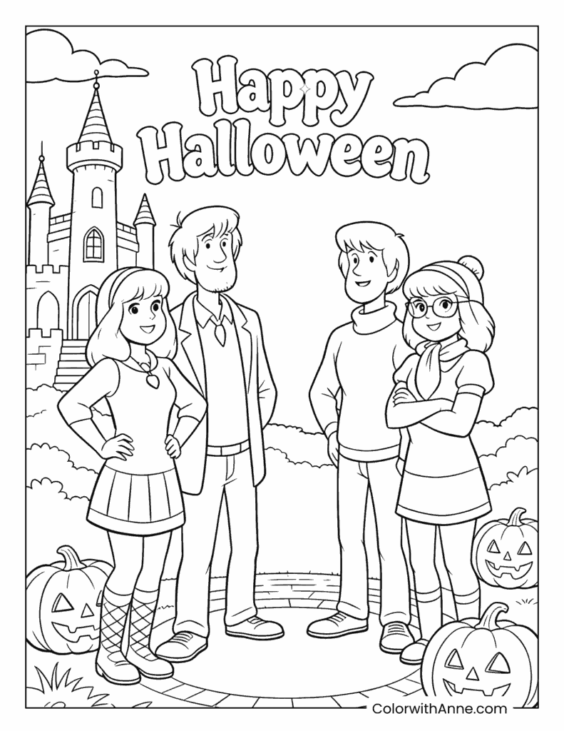 Scooby-Doo Gang Happy Halloween Coloring Page