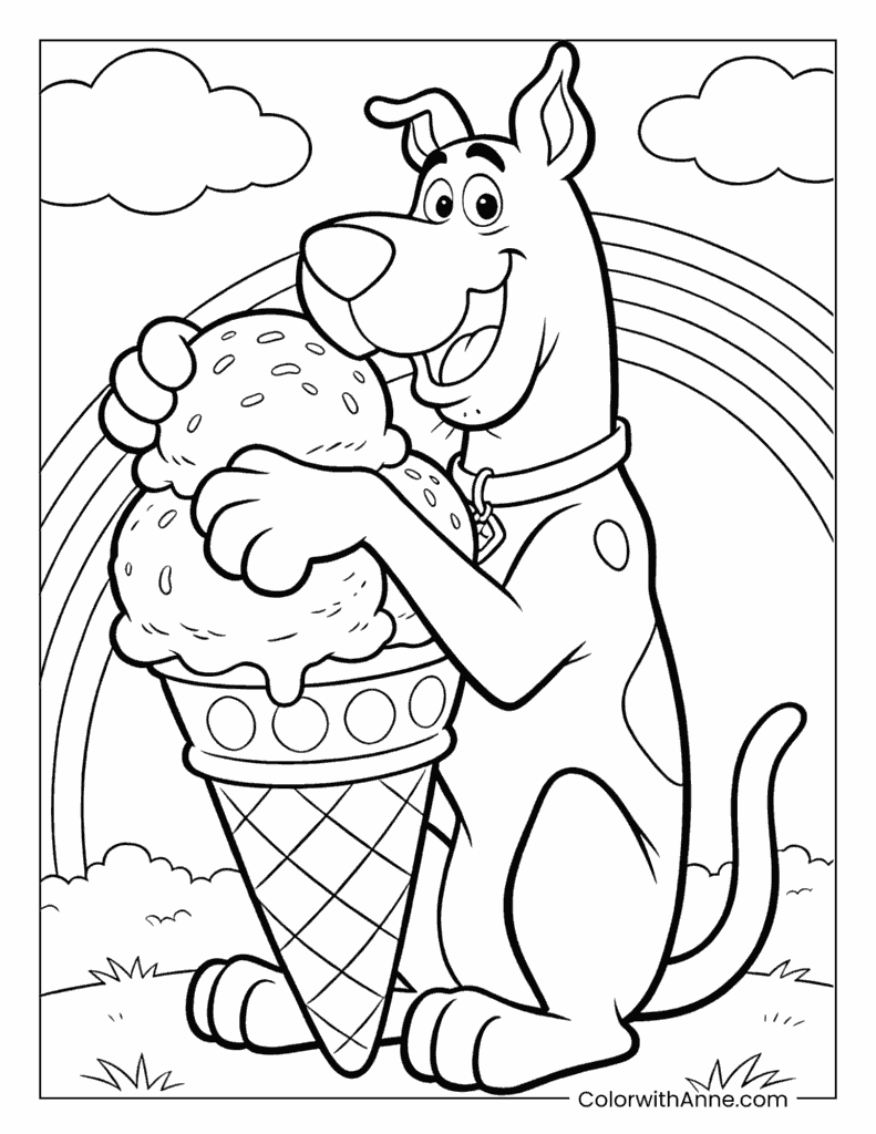 Scooby-Doo with Giant Ice Cream Cone Coloring Page