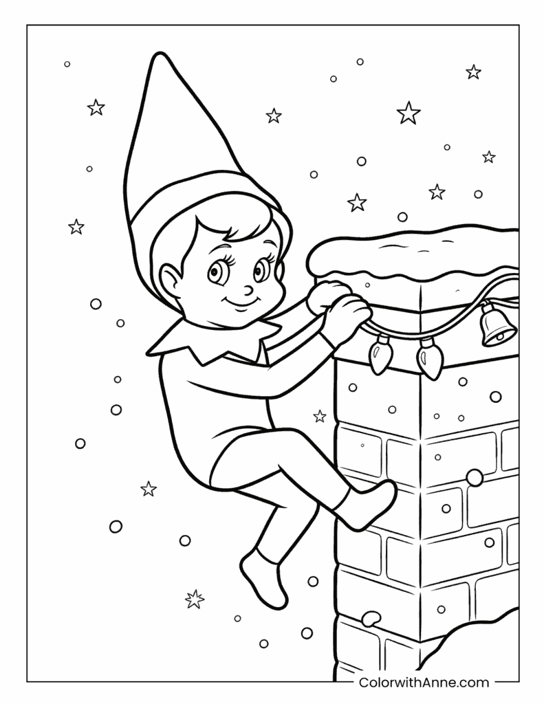 Scout Elf Climbing Down the Chimney Coloring Page