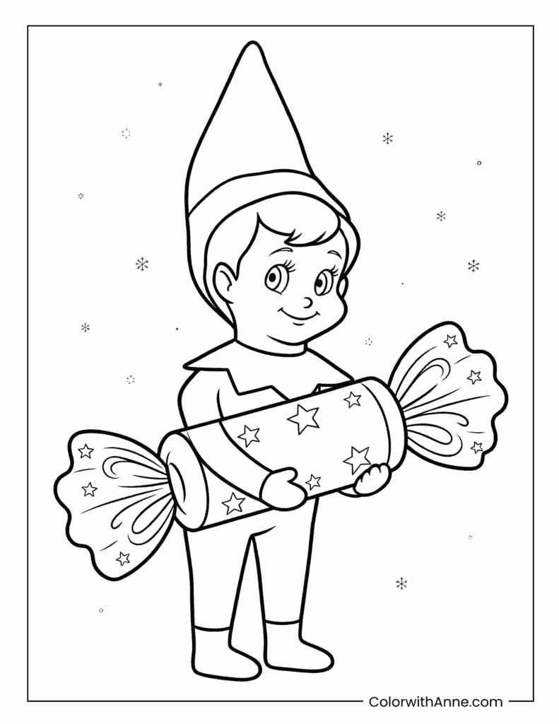 Scout Elf Holding a Wrapped Candy Coloring Page