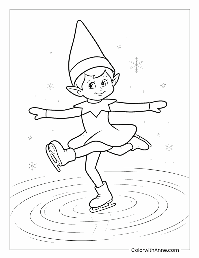 Scout Elf Ice Skating Coloring Page