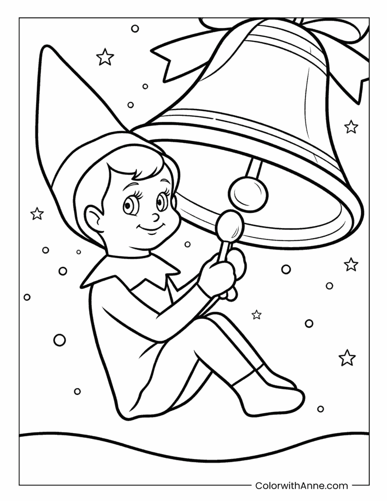 Scout Elf Ringing a Christmas Bell Coloring Page