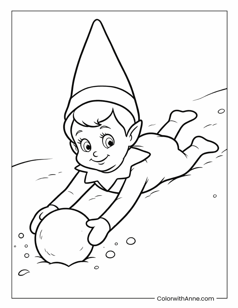 Scout Elf Rolling a Snowball Coloring Page