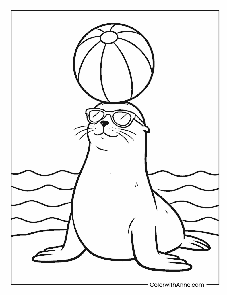 Seal Balancing a Beach Ball Coloring Page