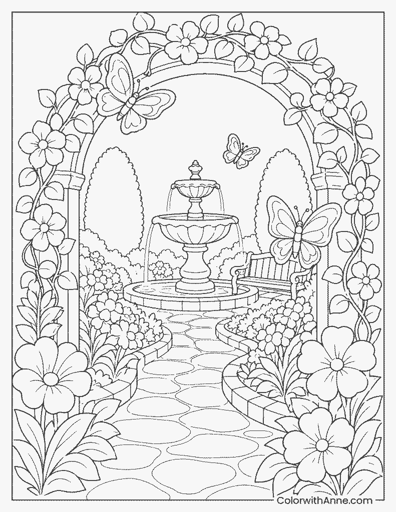 Secret Garden Landscape Coloring Page