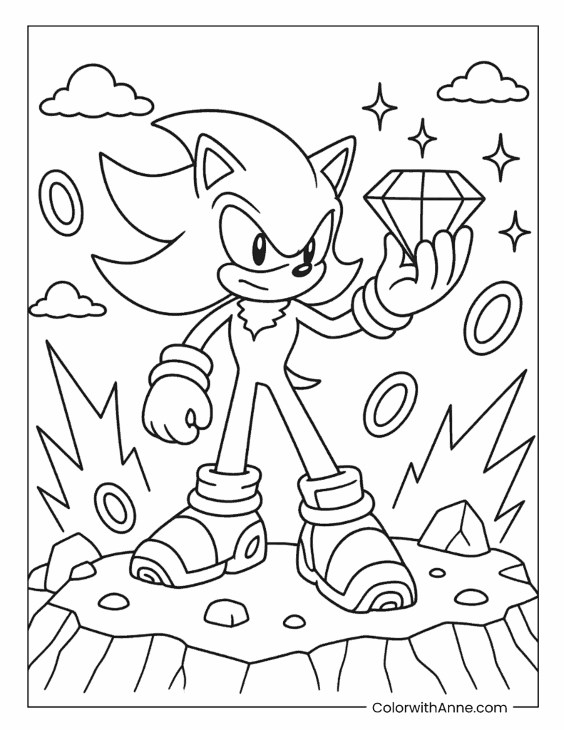 Shadow Holding the Chaos Emerald Coloring Page