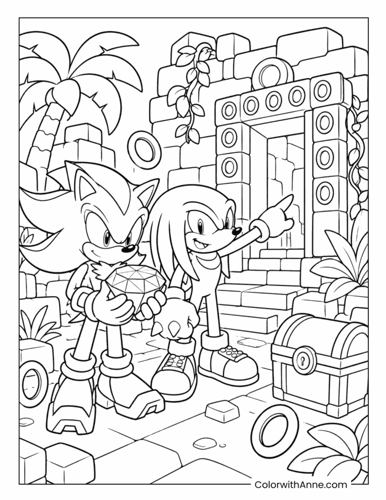 Shadow and Knuckles Temple Treasure Coloring Page