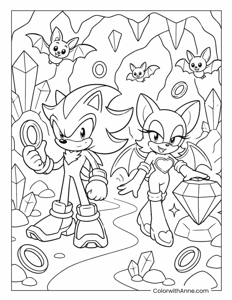 Shadow and Rouge Crystal Cave Coloring Page