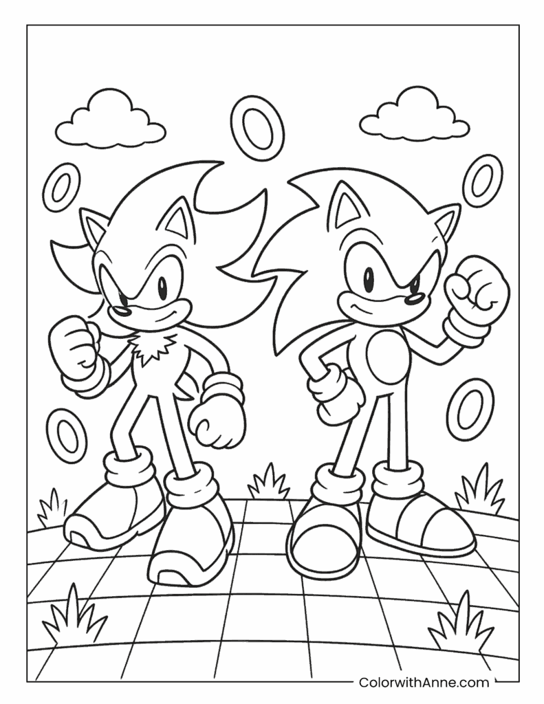 Shadow and Sonic Duo Coloring Page