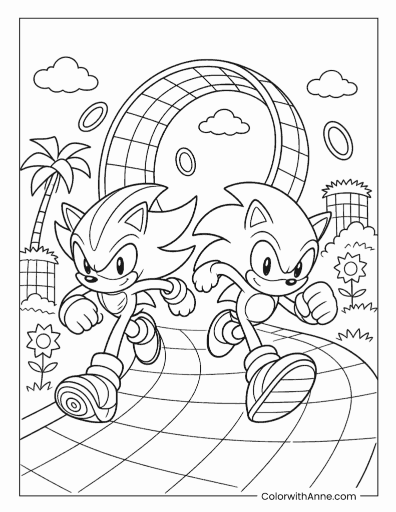 Shadow and Sonic Loop Race Coloring Page