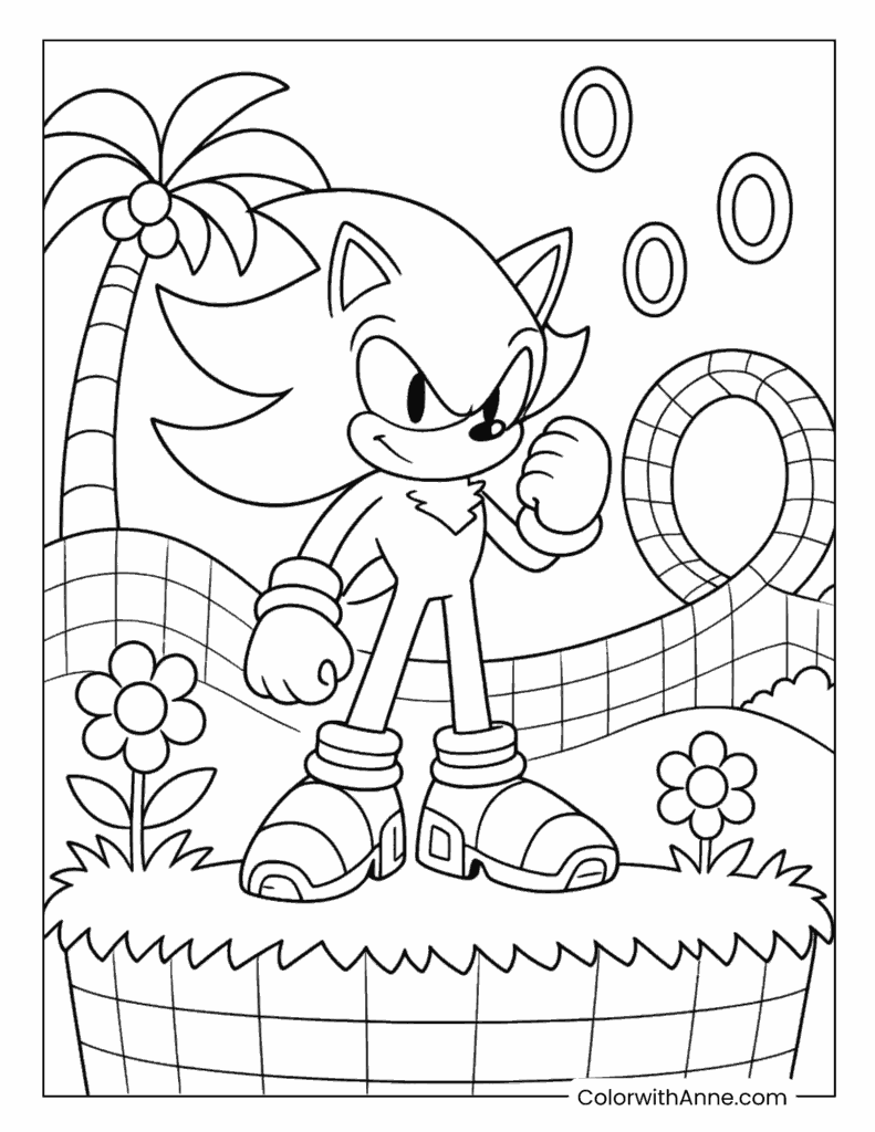 Shadow in Green Hill Zone Coloring Page