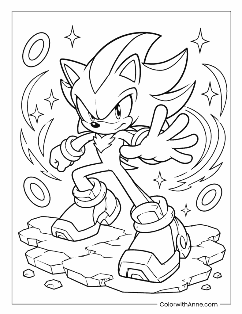 Shadow the Hedgehog Chaos Power Pose Coloring Page