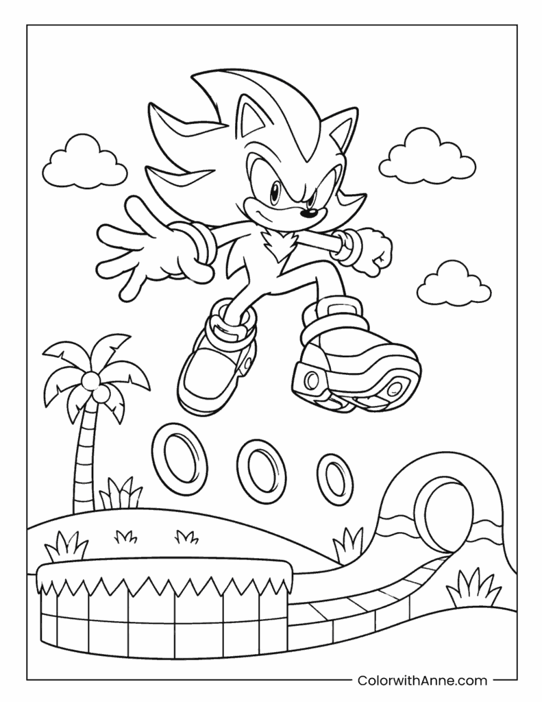 Shadow the Hedgehog Jumping Through Rings Coloring Page