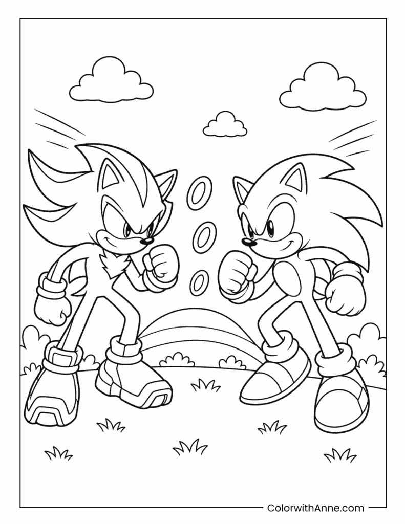 Shadow vs Sonic Rival Showdown Coloring Page