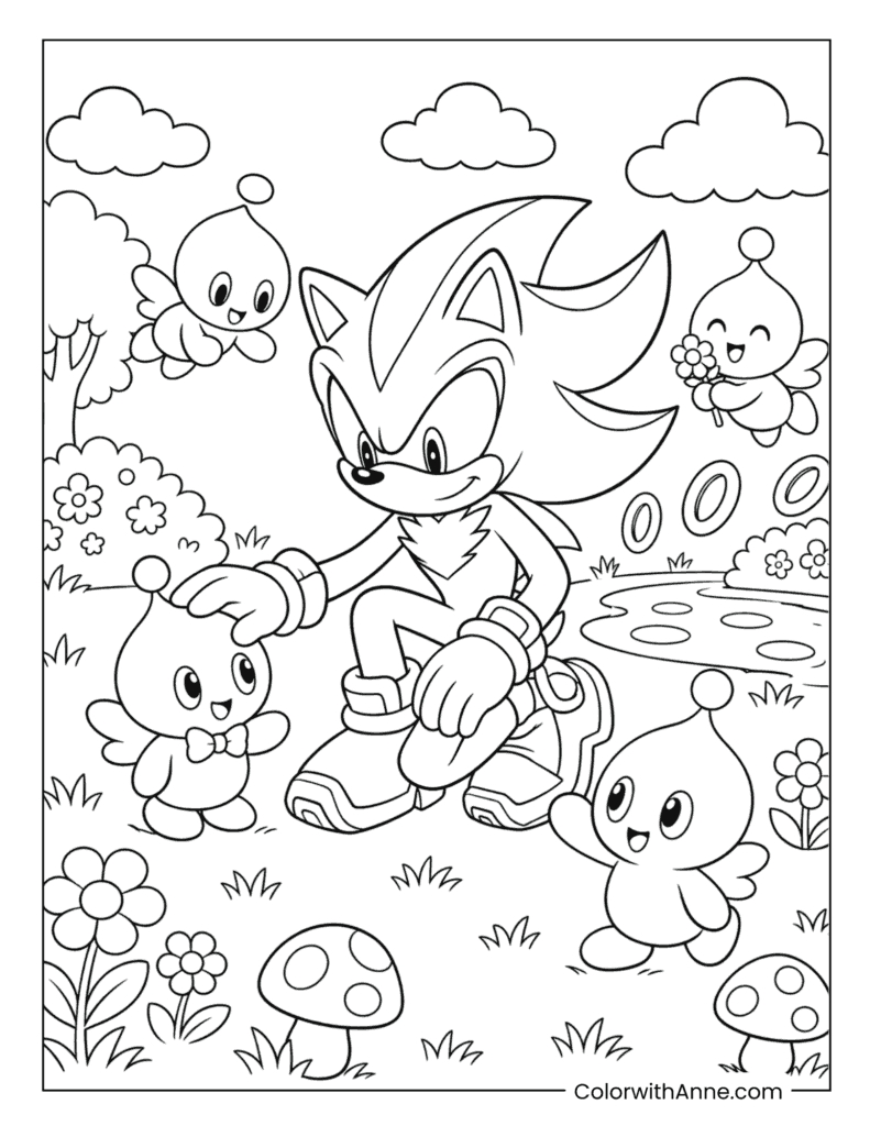 Shadow with Chao Friends Coloring Page