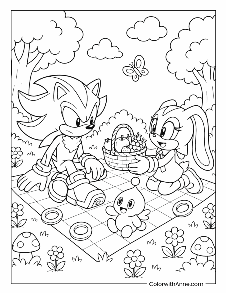 Shadow’s Picnic with Cream and Chao Coloring Page