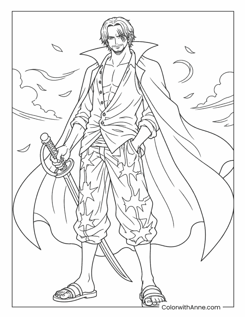Shanks Red-Haired Pirate Sword Coloring Page