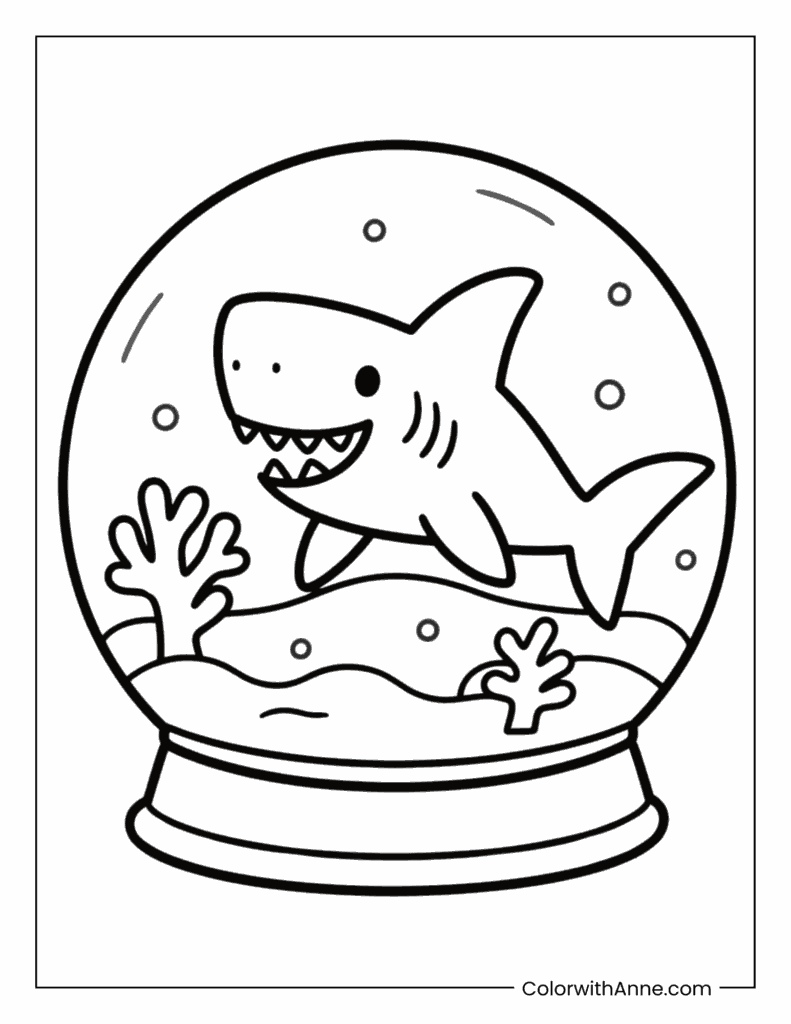 Shark in a Snow Globe Coloring Page