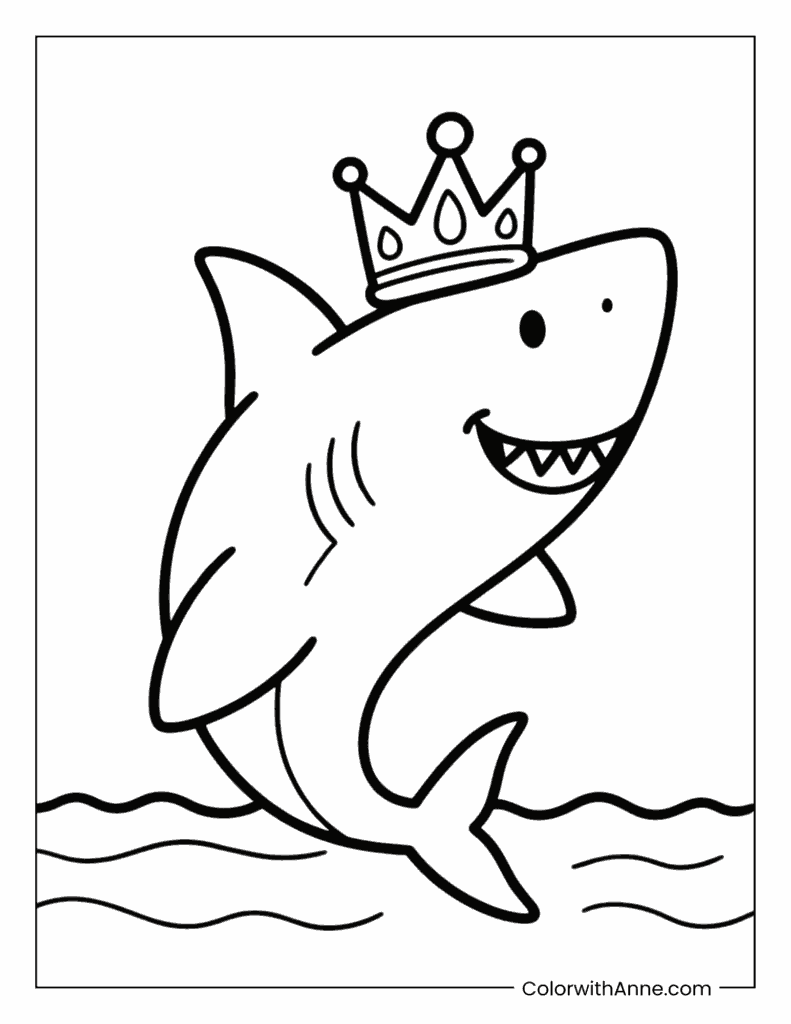 Shark with a Crown Coloring Page