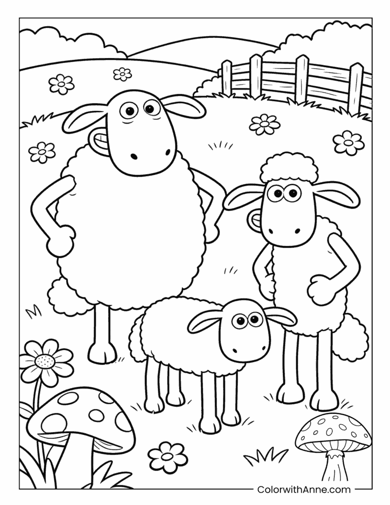 Shaun the Sheep and Friends Coloring Page