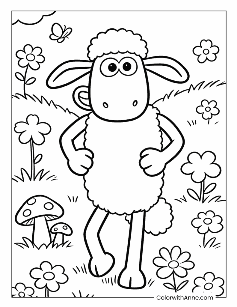 Shaun the Sheep in Sassy Pose Coloring Page