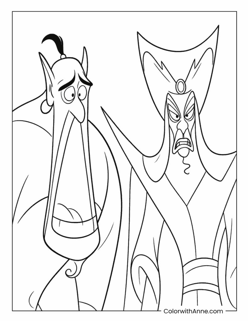 Shocked Genie & Angry Jafar Aladdin Coloring Page