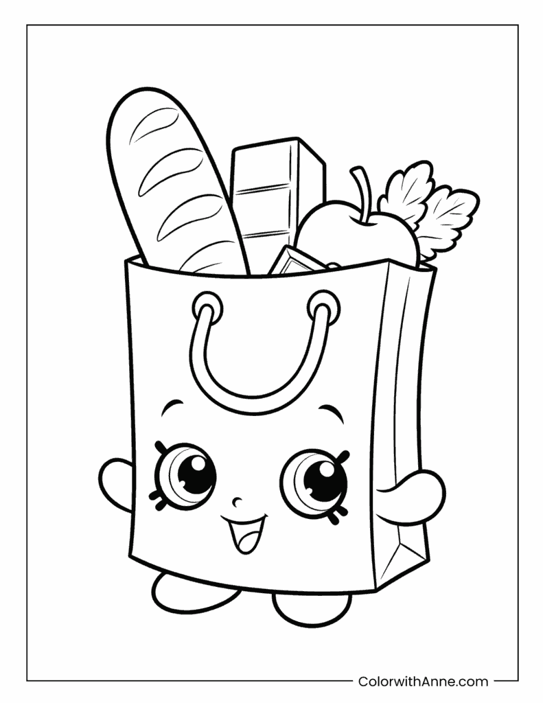 Shopping Bag Shopkins Grocery Character Coloring Sheet
