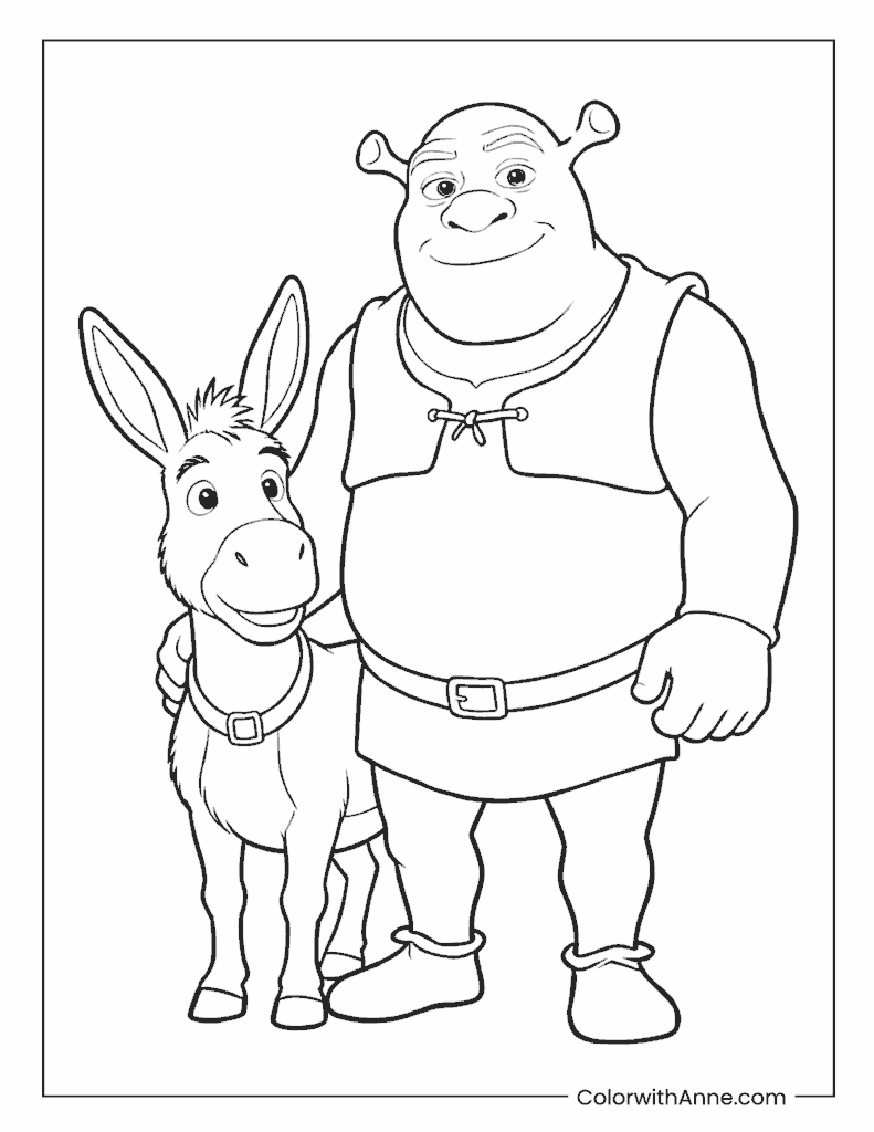 Shrek and Donkey Best Friends Coloring Page