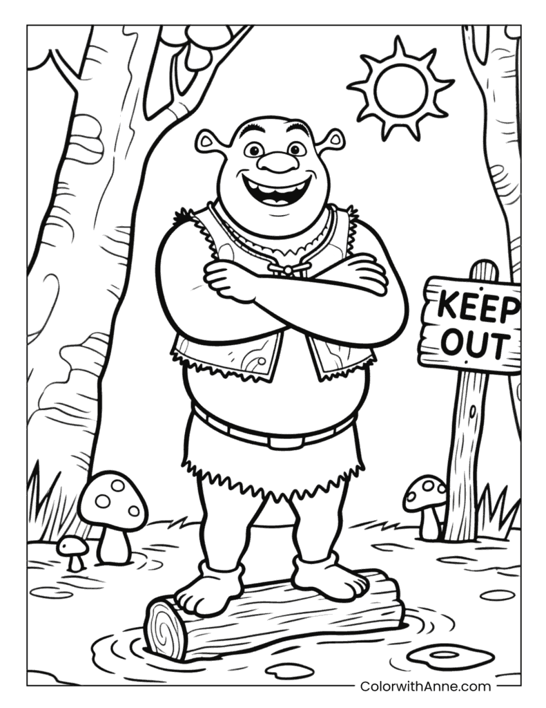 Shrek in a Forest Coloring Page