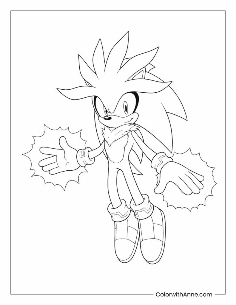 Silver the Hedgehog Using Psychokinesis Coloring Page