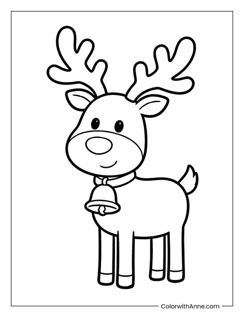 Simple Cartoon Reindeer with a Bell Collar Coloring Page