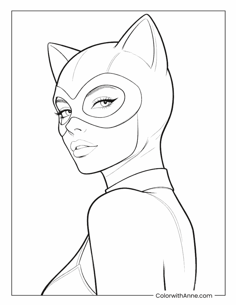 Simple Catwoman Portrait Coloring Page