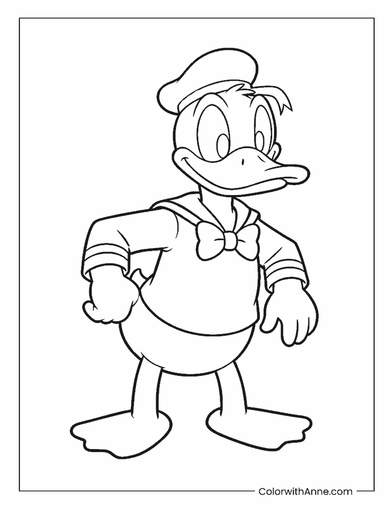 Simple Donald Duck Standing Coloring Page for Kids